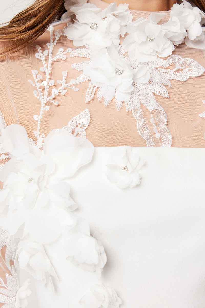 Damaris 3D Beade Mesh Mini Dress In White