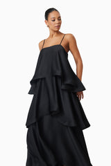 model wearing Tilly Tiered Maxi Dress in Black front shot