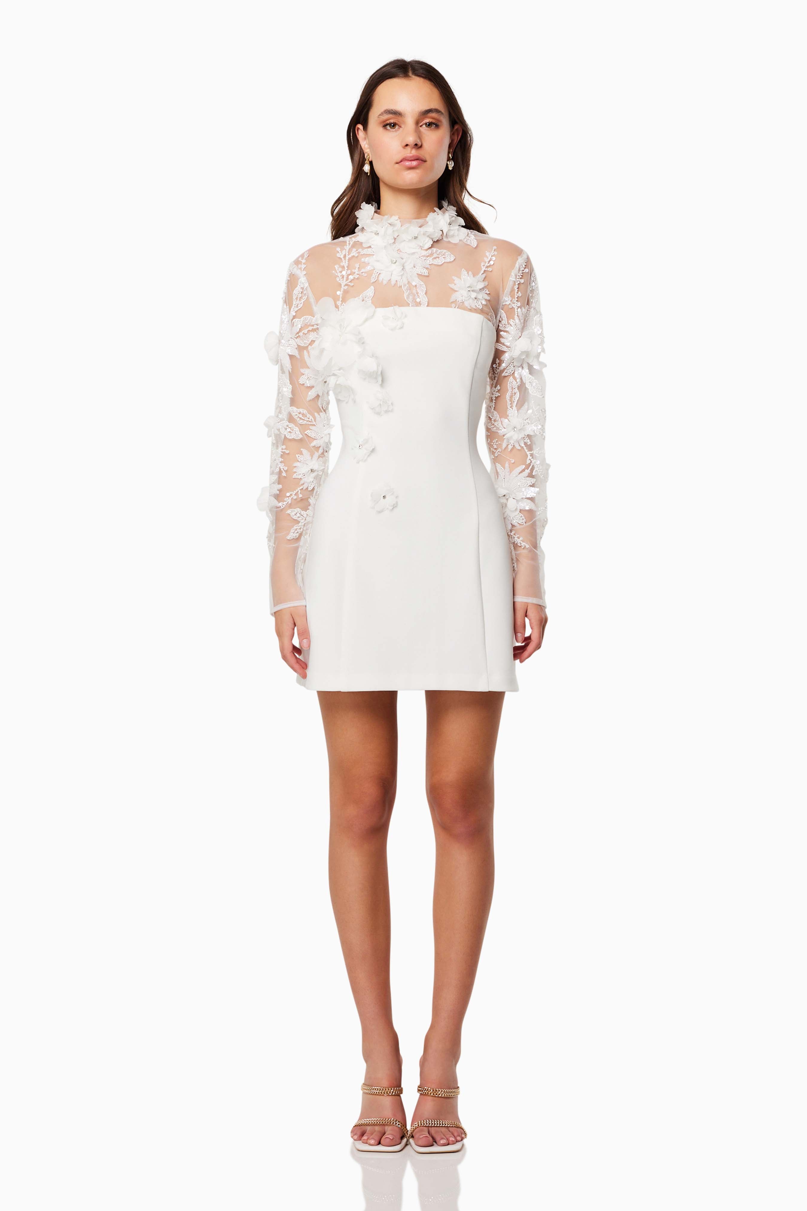 Damaris 3D Beade Mesh Mini Dress In White - Pre Order