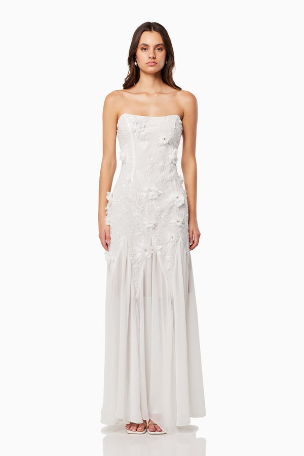 Evadne Strapless Maxi Gown In White