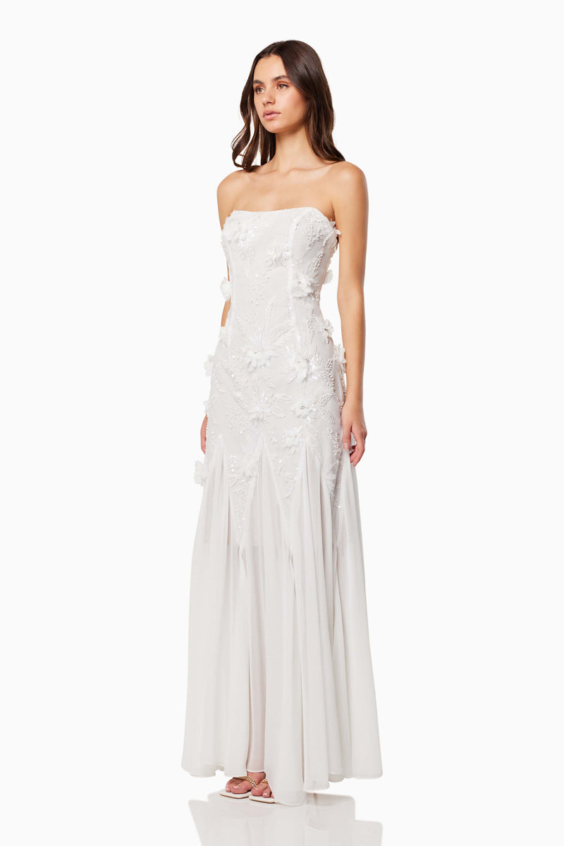 Evadne Strapless Maxi Gown In White - Pre Order