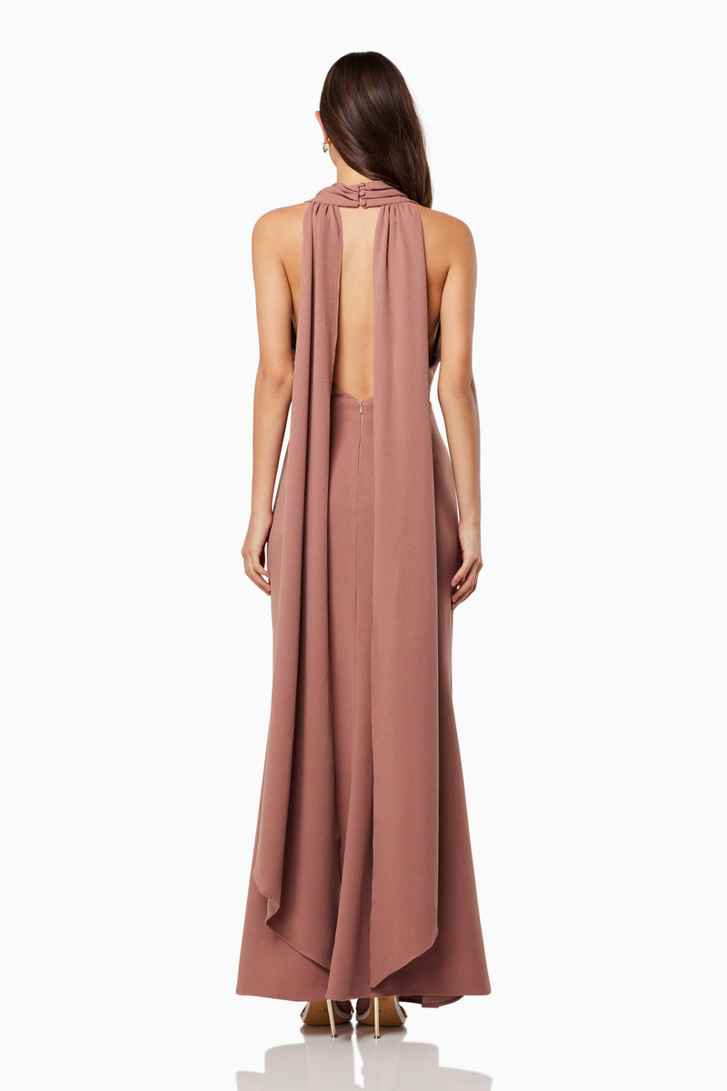 Zephyra Halterneck Midi Dress In Brown