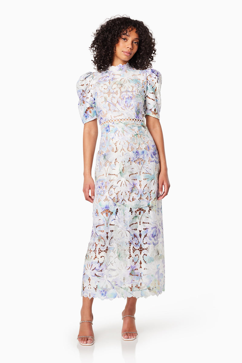 Oslo Printed Lace Maxi Dress In Blue