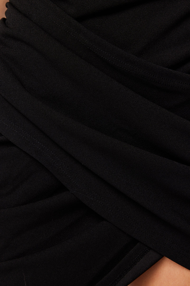 VALORA TWIST HALTER NECK MINI DRESS IN BLACK - PRE ORDER