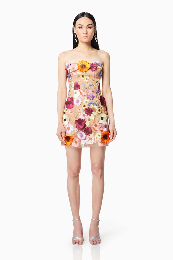 model wearing Arabella floral mini dress in multi front shot