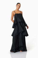 model wearing Tilly Tiered Maxi Dress in Black front shot