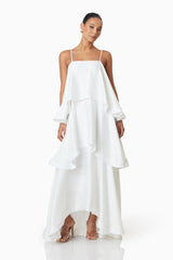 model wearing Tilly Tiered Maxi Dress in White front shot