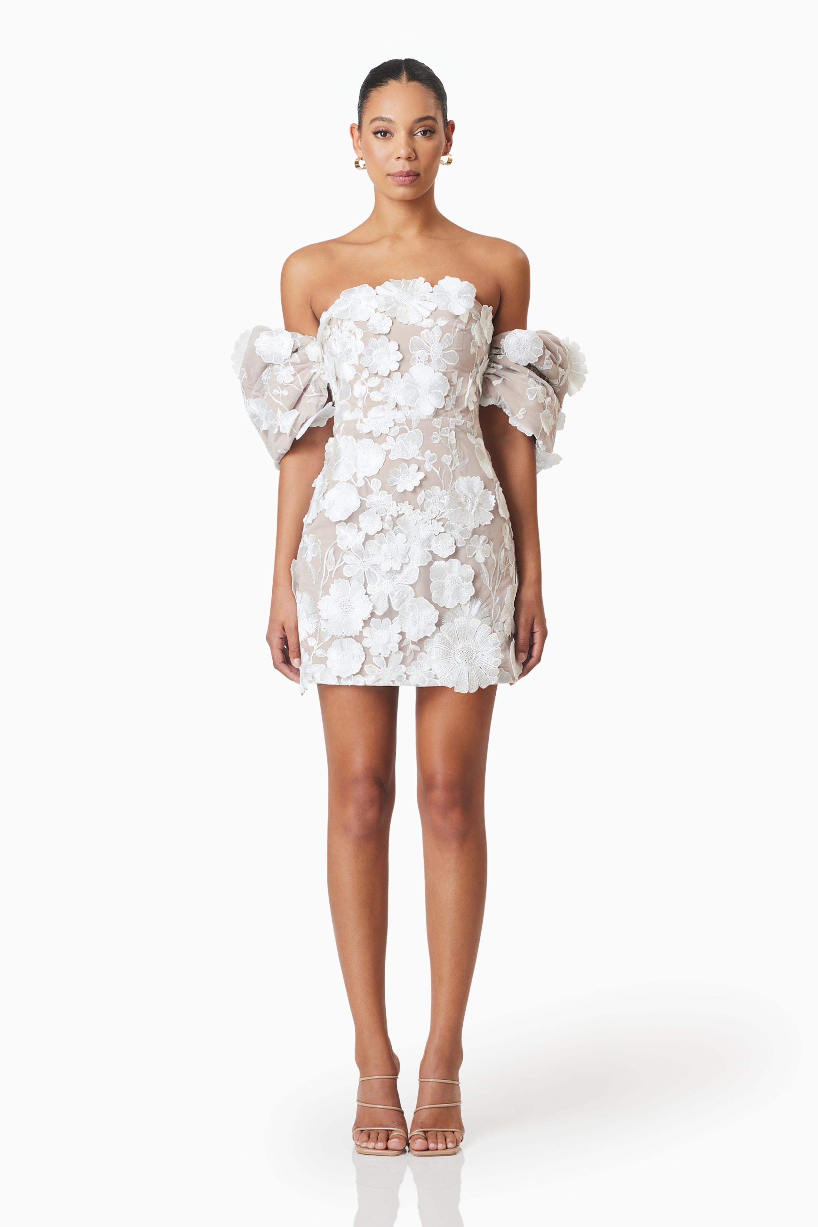 Perry Floral Embellished Mini Dress in White – Elliatt