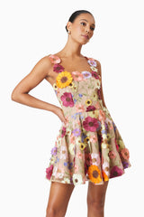model wearing Moana Embellished Mini Dress in Pink close up shot