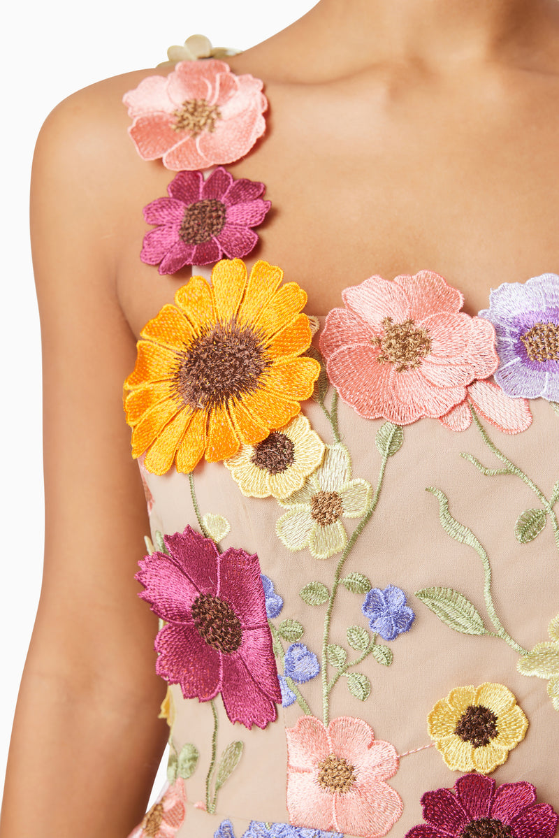 model wearing Moana Embellished Mini Dress in Pink close up shot