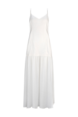 CURAAE Palm Drop Waist Frill Summer Maxi Dress In White