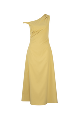 CURAAE Elenor Asymmetrical Summer Midi Dress In Olive