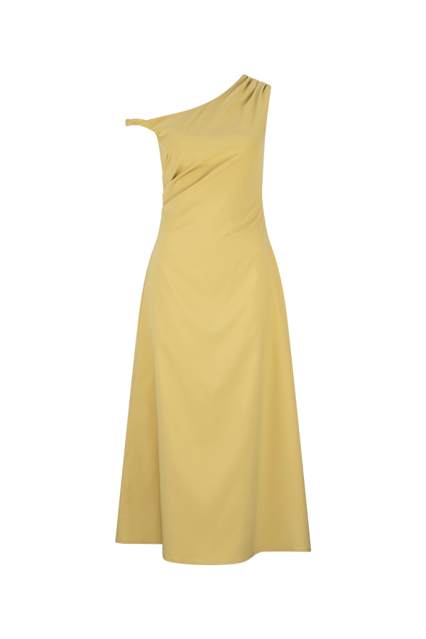 CURAAE Elenor Asymmetrical Summer Midi Dress In Olive