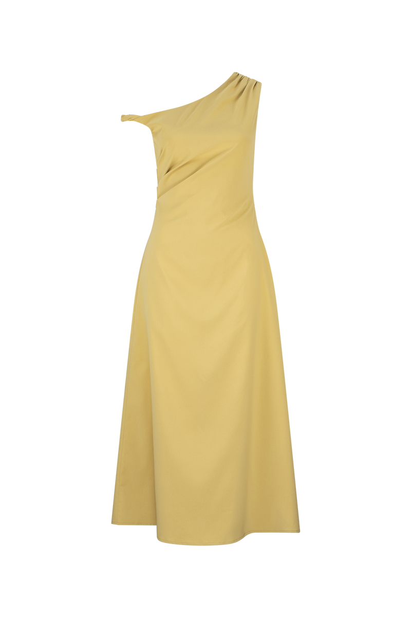 CURAAE Elenor Asymmetrical Summer Midi Dress In Olive