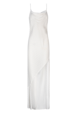 CURAAE Bella Maxi Cowl Neck Pinstripe Slip Dress In White