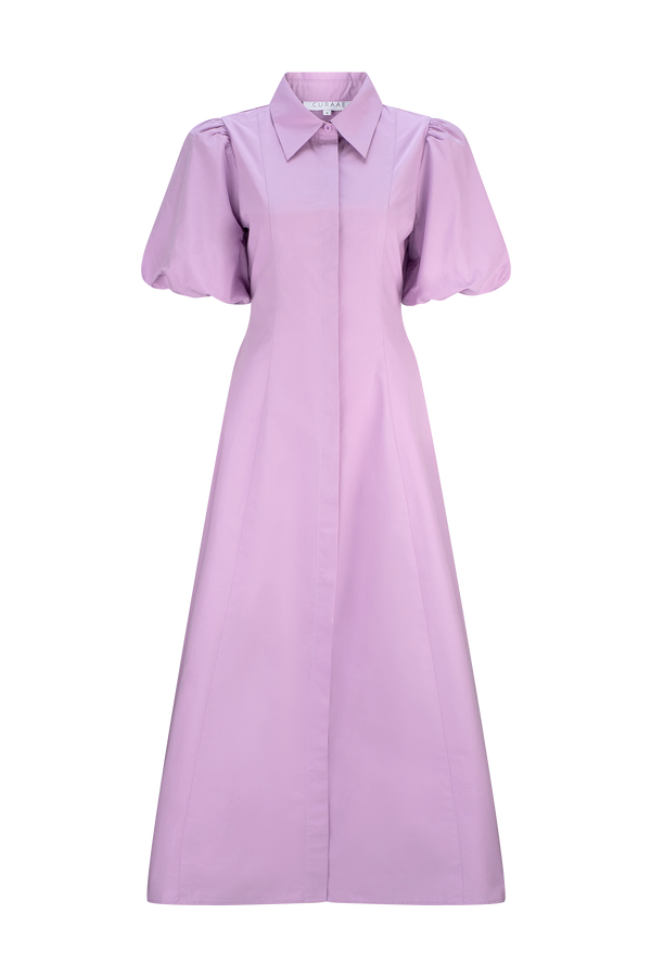 CURAAE Bay Midi Shirt Puff Sleeve A Line Dress In Lilac product shot