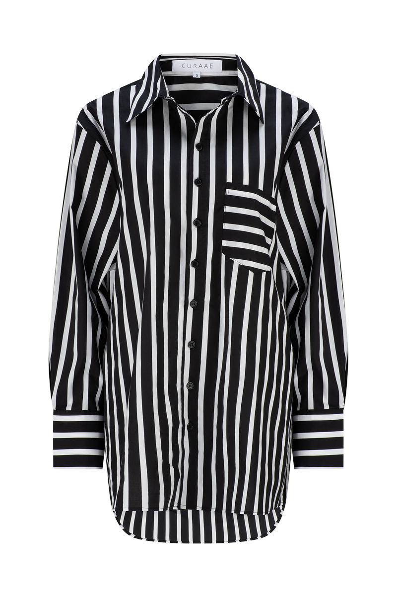 CURAAE Azalea Oversized Contract Stripe Loose Shirt In Black & White product shot