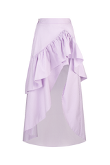 CURAAE Capri Midi Frill Asymmetrical High Waisted Skirt In Lilac & White Stripe product shot