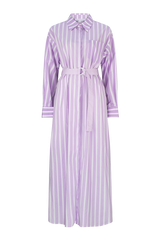 CURAAE Jasmine Maxi Shirt Tie A Line Dress In Lilac Stripe product shot