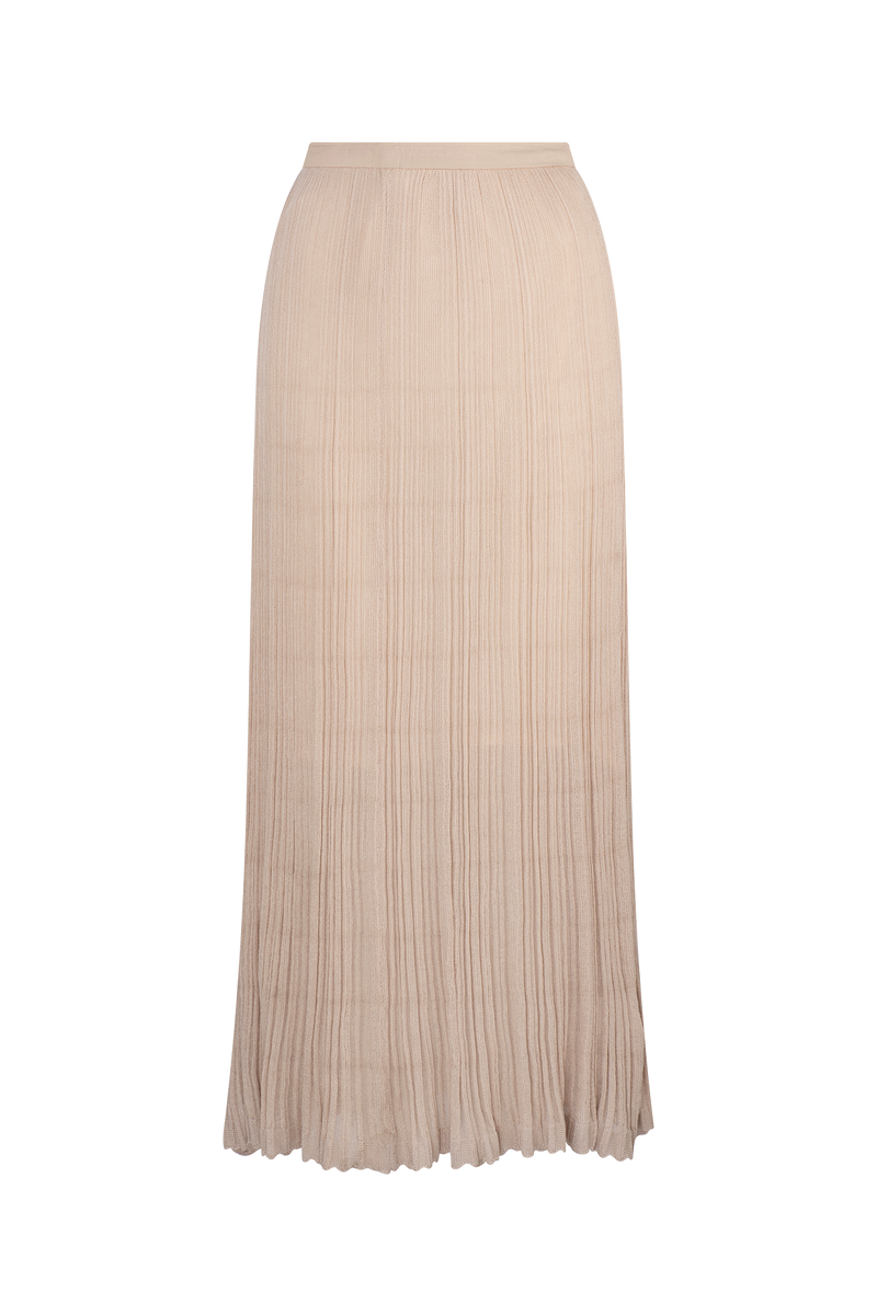 CURAAE Adelaid Midi Knit Pleated Swing Skirt In Oatmeal product shot 