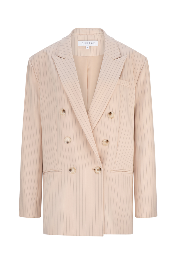 Lyric Oversized Pinstripe Blazer In Beige