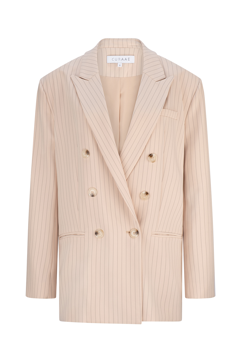 Lyric Oversized Pinstripe Blazer In Beige