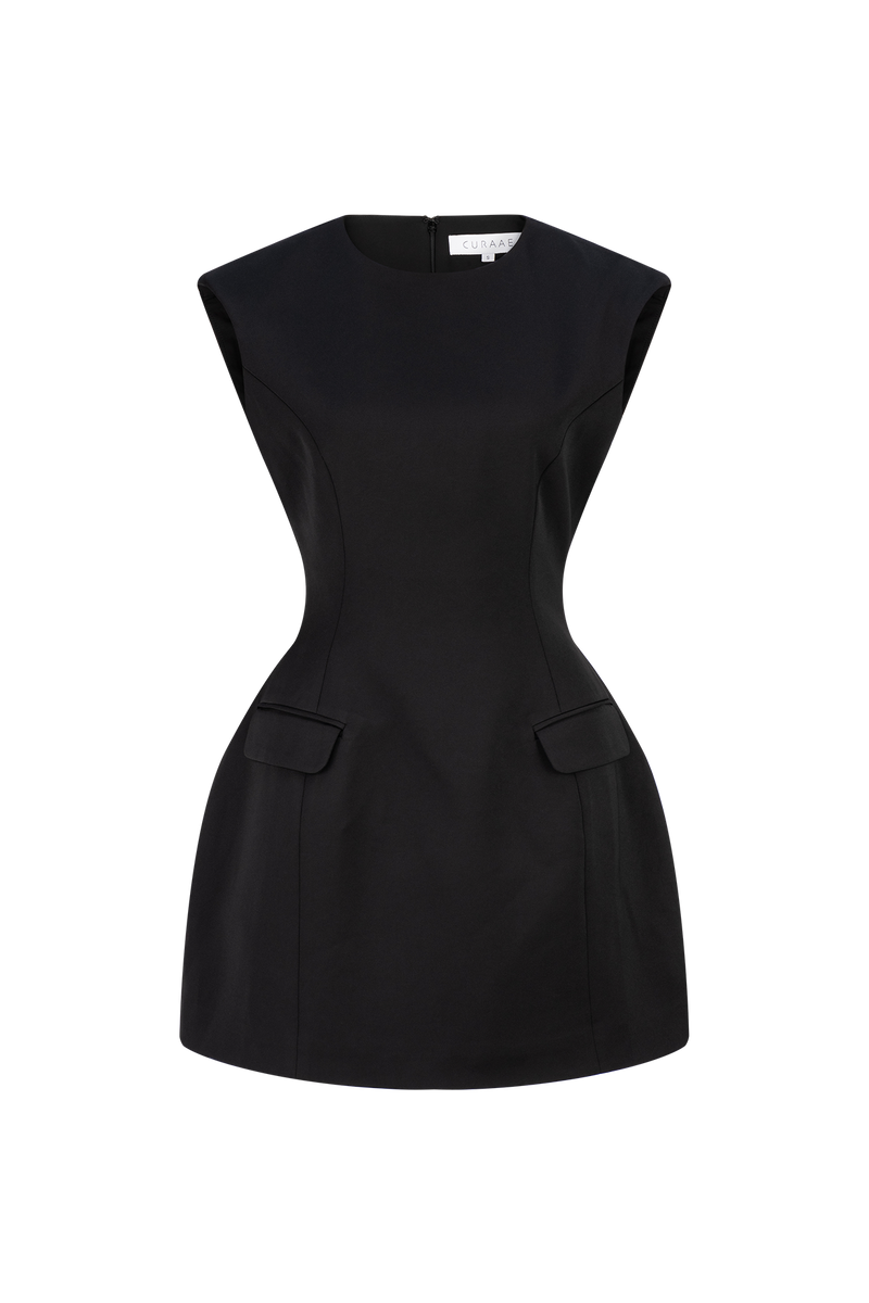 CURAAE Seren Flap Mini Dress In Black