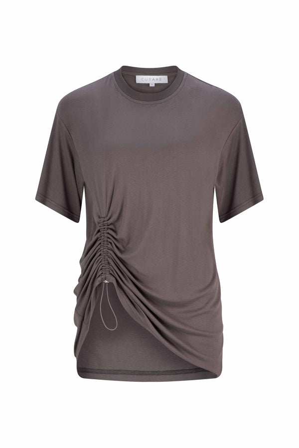 Esme Short Sleeves Crew Rib T-Shirt in Stone Gray