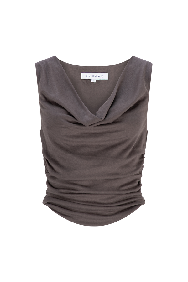 Daphne Crew Rib Neck Tank In Stone Gray