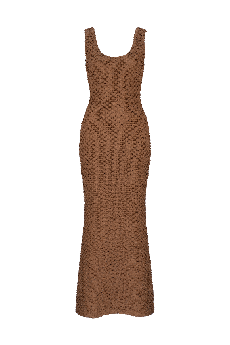 CURAAE Quinn Textured Mermaid Flared Tank Maxi Dress In Coco product shot