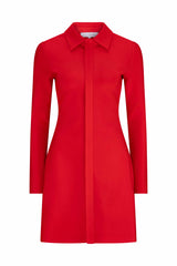 CURAAE Elodie Long Sleeve Shirt Mini Dress In Cherry Red 