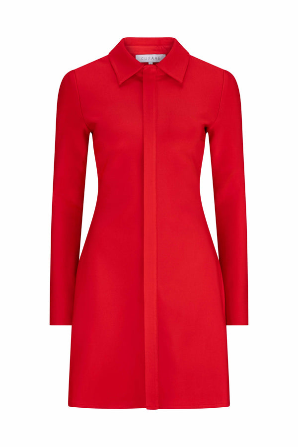 CURAAE Elodie Long Sleeve Shirt Mini Dress In Cherry Red