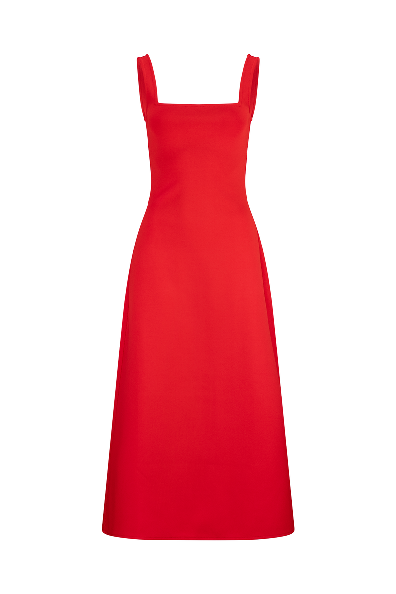 CURAEE Mia Midi Dress In Cherry Red