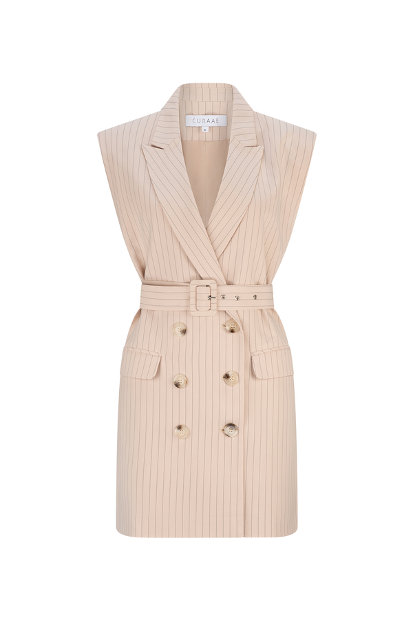  Solene Vest Pinstripe Mini Dress in Beige