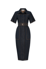 CURAAE Elysia Midi Shirt Belt Denim Dress In Ink product shot 