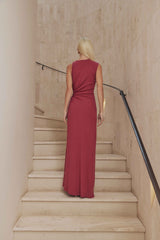 Blonde model wears Kendall Sleeveless Maxi Dress in Pink back shot