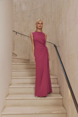 Blonde model wears Kendall Sleeveless Maxi Dress in Pink front shot