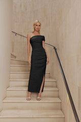 Blonde model Blaire One Shoulder Midi Dress front shot