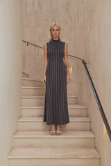 Blonde model wears Tiffany Maxi Sleeveless Dress front shot