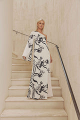 Blonde model wears Matilda Satin Maxi Dress front shot