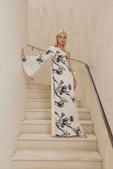 Blonde model wears Matilda Satin Maxi Dress front shot