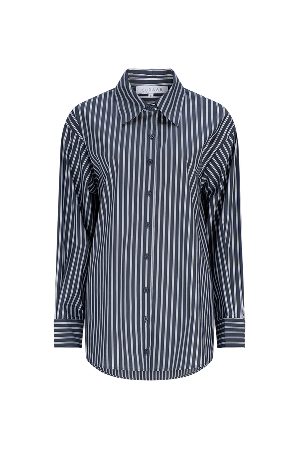 Perry Oversized Button up Shirt in Navy Stripe product shot