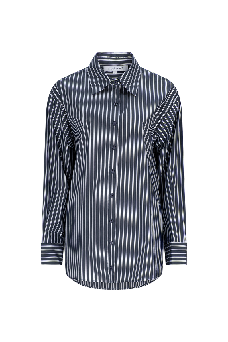 Perry Oversized Button up Shirt in Navy Stripe product shot