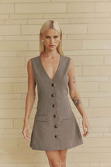 CURAAE Siena V Neck Mini Dress In Brown