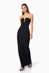 Brunette model wearing Eden Sleeveless Maxi Dress in Black front shot