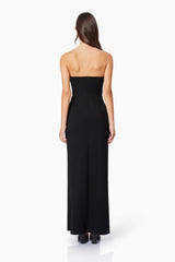 Brunette model wearing Eden Sleeveless Maxi Dress in Black back shot