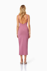 blonde model wearing VERA FITTED MAXI DRESS in PINK back shot