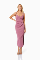 blonde model wearing VERA FITTED MAXI DRESS in PINK front shot