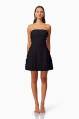 model wearing Hailey Strapless Mini Party Dress In Black front shot