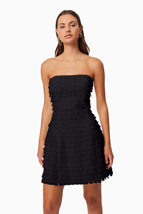 model wearing Hailey Strapless Mini Party Dress In Black front shot